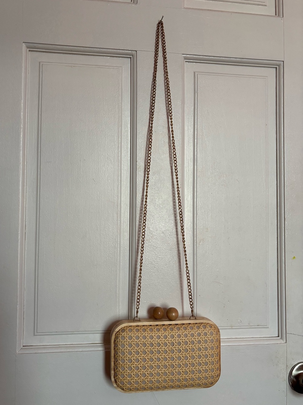 Woven Rattan Crossbody Clutch - Cream